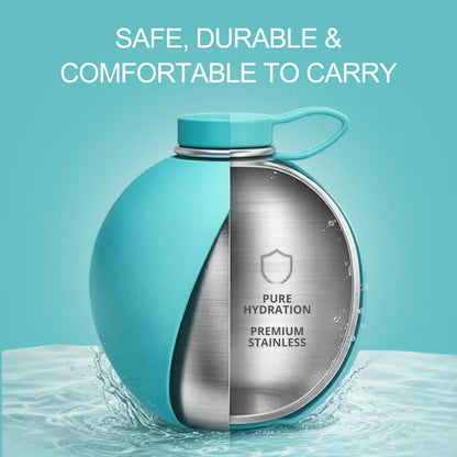 Portable Dog Water Dispenser - Foldable Pet Water Bottle, Leak-Proof Design, Ideal for Travel, 304 Stainless Steel Large Capacity (287ml) with Collapsible Silicone Bowl