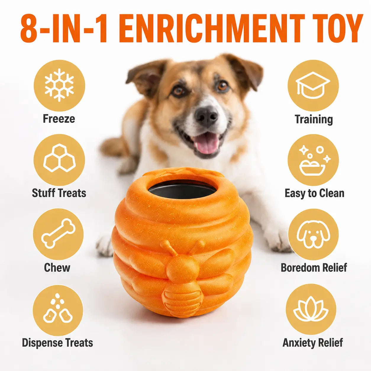 3-In-1 Honey Jar Dog Toy - Freezable Lick Bowl, Treat Dispenser, Chew-Resistant Enrichment Toy with 2 Detachable Cups, Ideal for Freeze Use, Daily Play, Dispense Treats & Camping Essentials