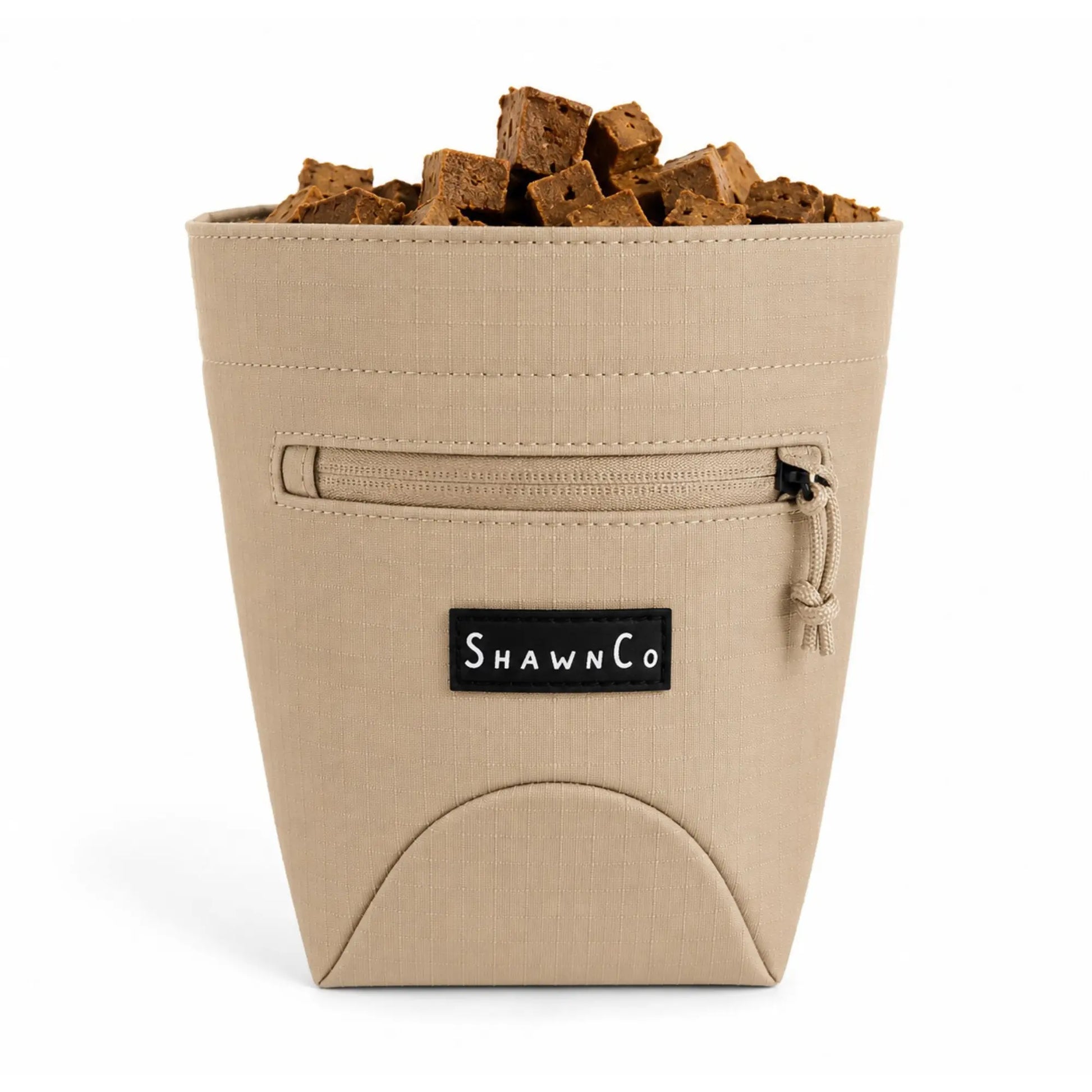 Shawnco Dog Treat Pouch - Magnetic Closure Training Bag with Adjustable Waist Belt (Up to 52"), Clip-On Option, and Front Zippered Pocket (Driftwood)