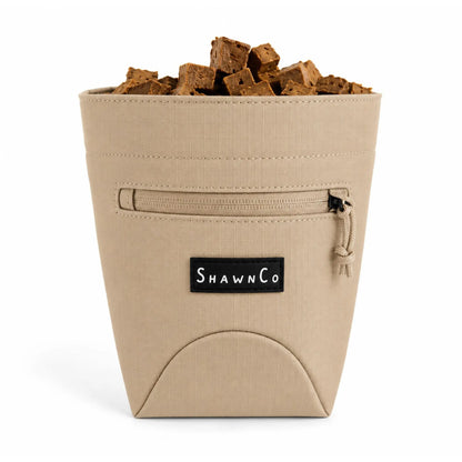 Shawnco Dog Treat Pouch - Magnetic Closure Training Bag with Adjustable Waist Belt (Up to 52"), Clip-On Option, and Front Zippered Pocket (Driftwood)