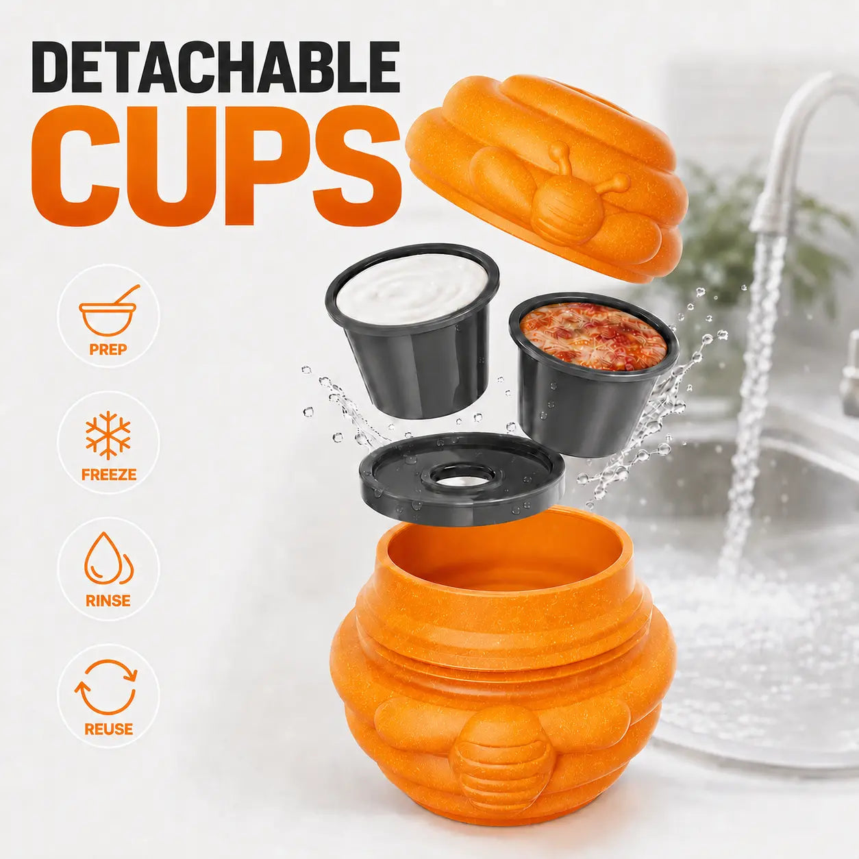 3-In-1 Honey Jar Dog Toy - Freezable Lick Bowl, Treat Dispenser, Chew-Resistant Enrichment Toy with 2 Detachable Cups, Ideal for Freeze Use, Daily Play, Dispense Treats & Camping Essentials