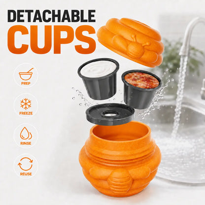 3-In-1 Honey Jar Dog Toy - Freezable Lick Bowl, Treat Dispenser, Chew-Resistant Enrichment Toy with 2 Detachable Cups, Ideal for Freeze Use, Daily Play, Dispense Treats & Camping Essentials