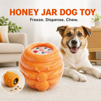 3-In-1 Honey Jar Dog Toy - Freezable Lick Bowl, Treat Dispenser, Chew-Resistant Enrichment Toy with 2 Detachable Cups, Ideal for Freeze Use, Daily Play, Dispense Treats & Camping Essentials