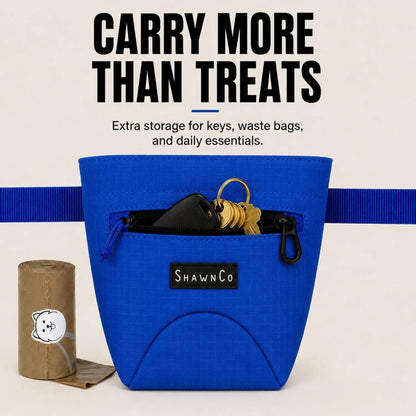 Shawnco Dog Treat Pouch - Magnetic Closure Training Bag with Adjustable Waist Belt (Up to 52"), Clip-On Option, and Front Zippered Pocket (Driftwood)