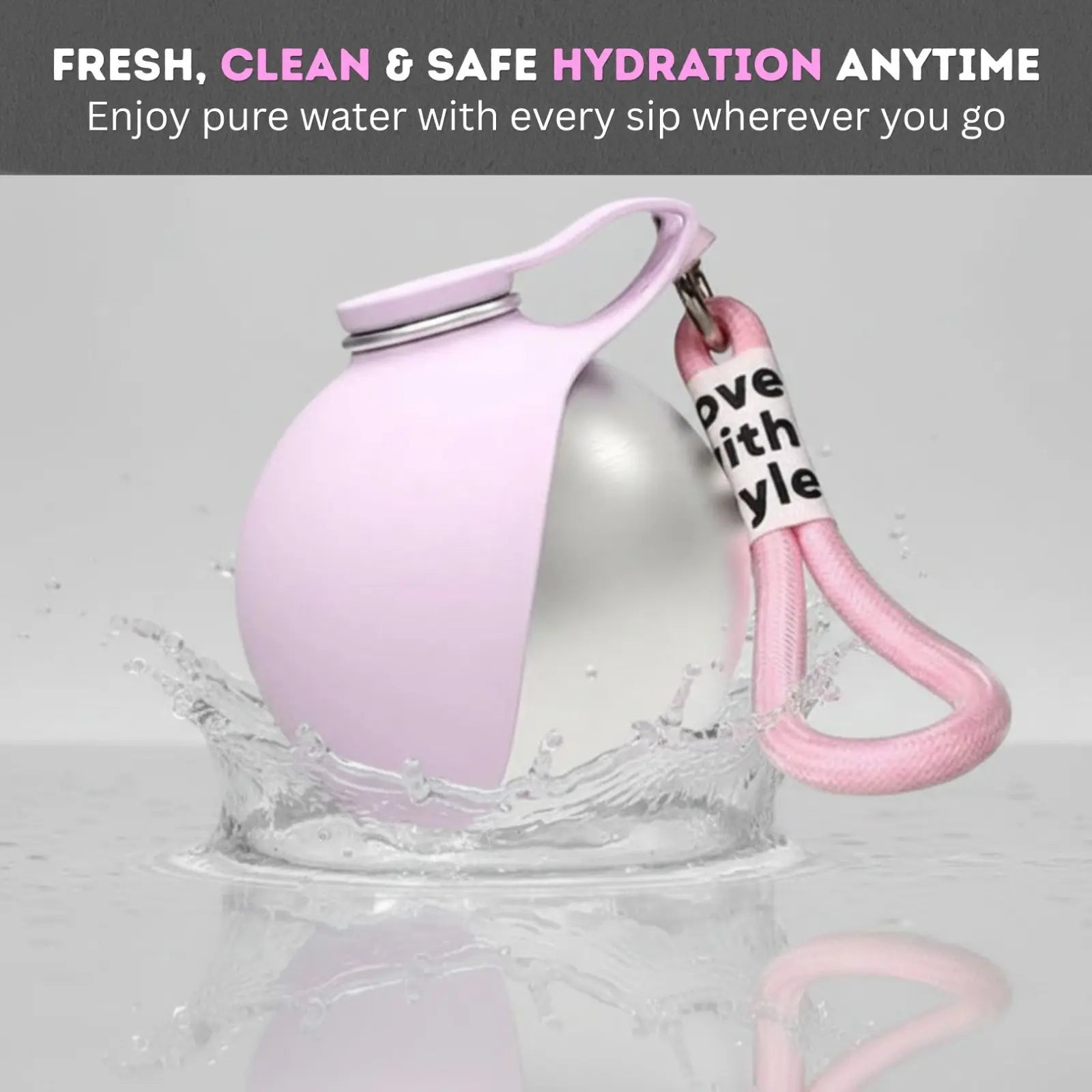 Portable Dog Water Dispenser - Foldable Pet Water Bottle, Leak-Proof Design, Ideal for Travel, 304 Stainless Steel Large Capacity (287ml) with Collapsible Silicone Bowl
