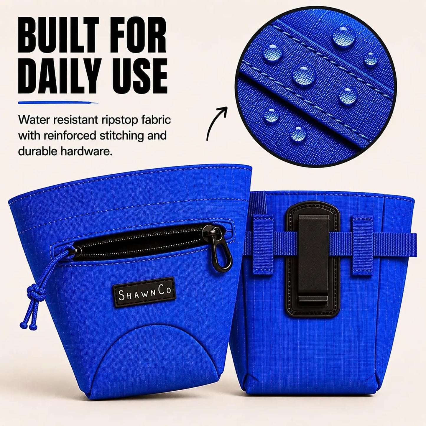 Shawnco Dog Treat Pouch - Magnetic Closure Training Bag with Adjustable Waist Belt (Up to 52"), Clip-On Option, and Front Zippered Pocket (Driftwood)