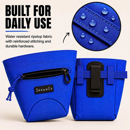 Shawnco Dog Treat Pouch - Magnetic Closure Training Bag with Adjustable Waist Belt (Up to 52"), Clip-On Option, and Front Zippered Pocket (Driftwood)
