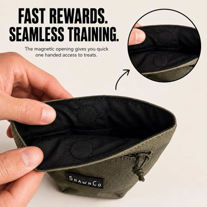 Shawnco Dog Treat Pouch - Magnetic Closure Training Bag with Adjustable Waist Belt (Up to 52"), Clip-On Option, and Front Zippered Pocket (Driftwood)