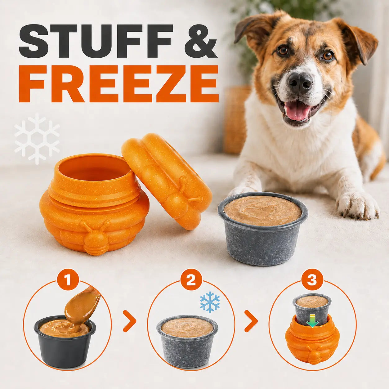 3-In-1 Honey Jar Dog Toy - Freezable Lick Bowl, Treat Dispenser, Chew-Resistant Enrichment Toy with 2 Detachable Cups, Ideal for Freeze Use, Daily Play, Dispense Treats & Camping Essentials